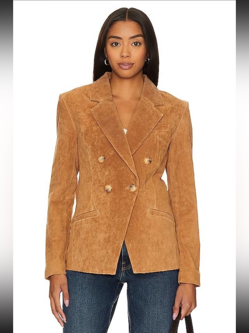 Blank NYC 100% Suede Double-Breasted Blazer Jacket - Camel NWT Med $400